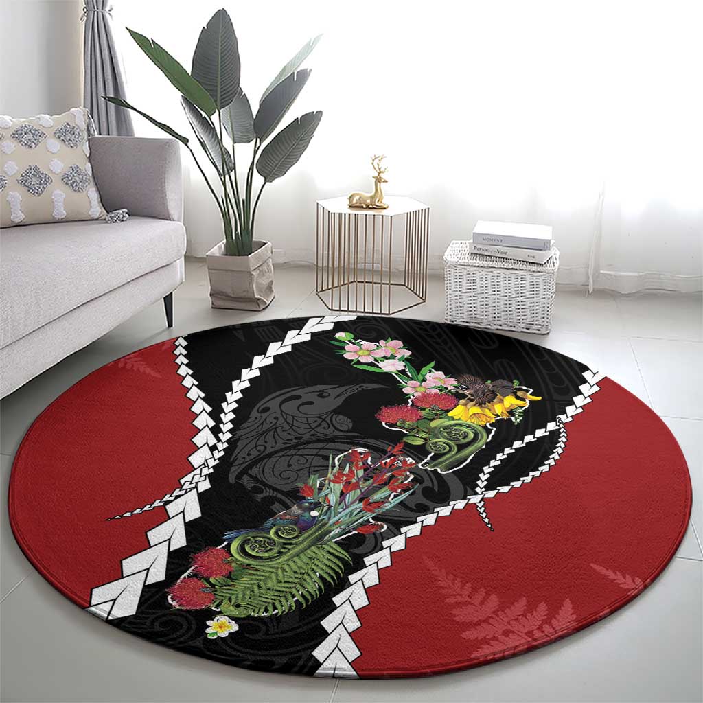 New Zealand Christmas Round Carpet Flora Map with Birds - Aussie Hoodie