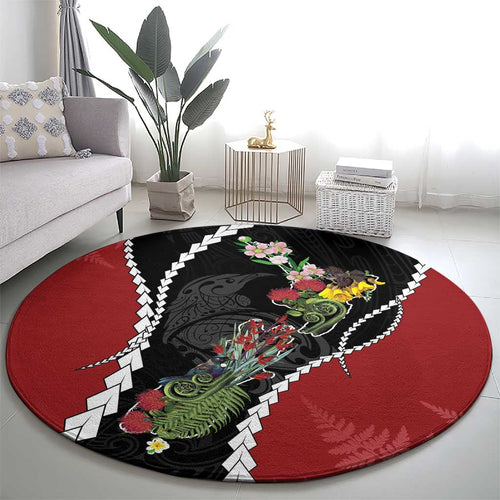 New Zealand Christmas Round Carpet Flora Map with Birds - Aussie Hoodie