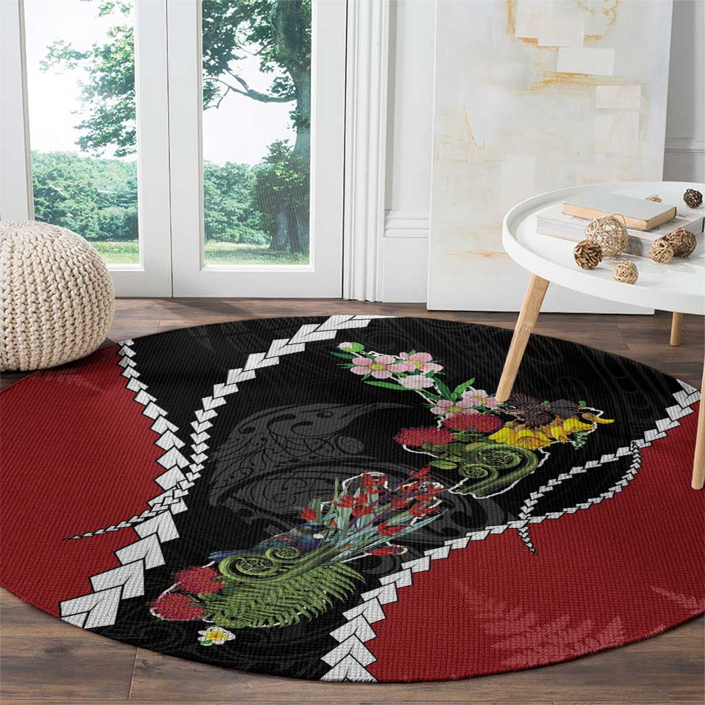 New Zealand Christmas Round Carpet Flora Map with Birds - Aussie Hoodie