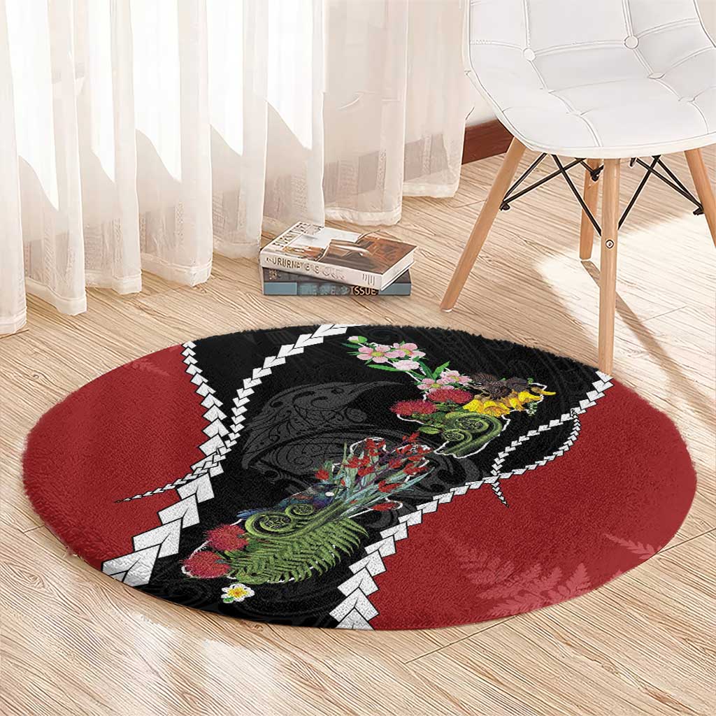 New Zealand Christmas Round Carpet Flora Map with Birds - Aussie Hoodie