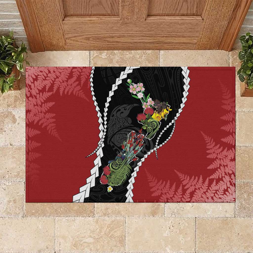 New Zealand Christmas Rubber Doormat Flora Map with Birds - Aussie Hoodie
