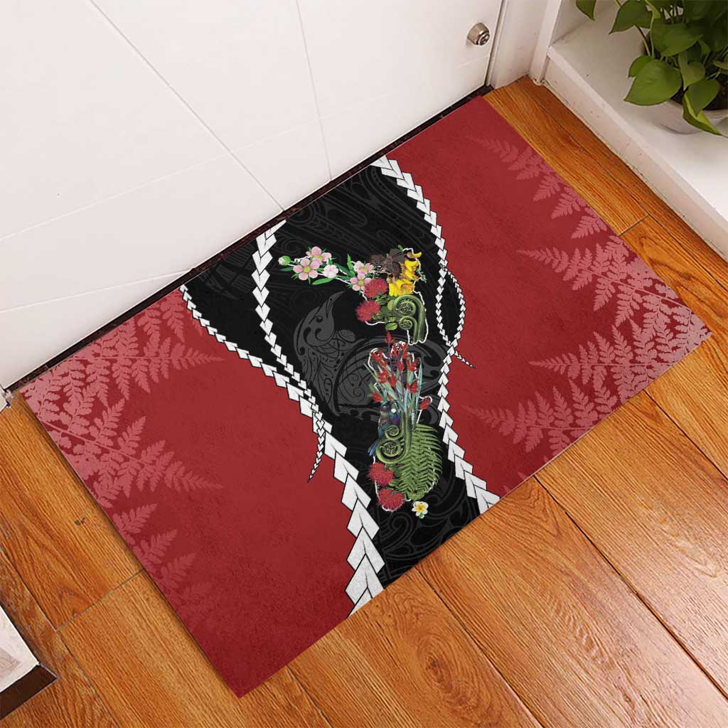 New Zealand Christmas Rubber Doormat Flora Map with Birds - Aussie Hoodie