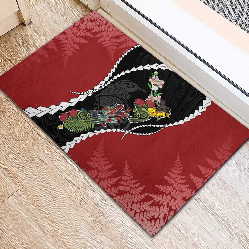 New Zealand Christmas Rubber Doormat Flora Map with Birds - Aussie Hoodie