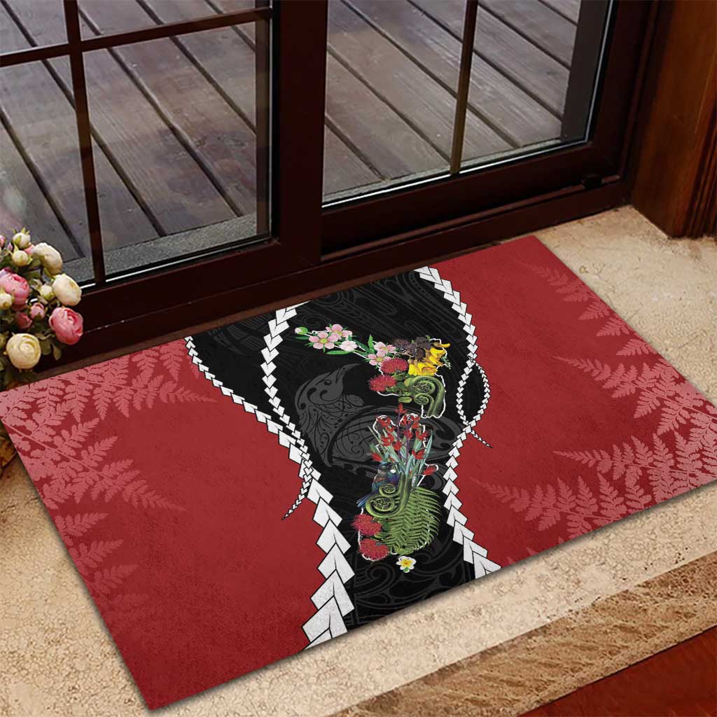 New Zealand Christmas Rubber Doormat Flora Map with Birds - Aussie Hoodie