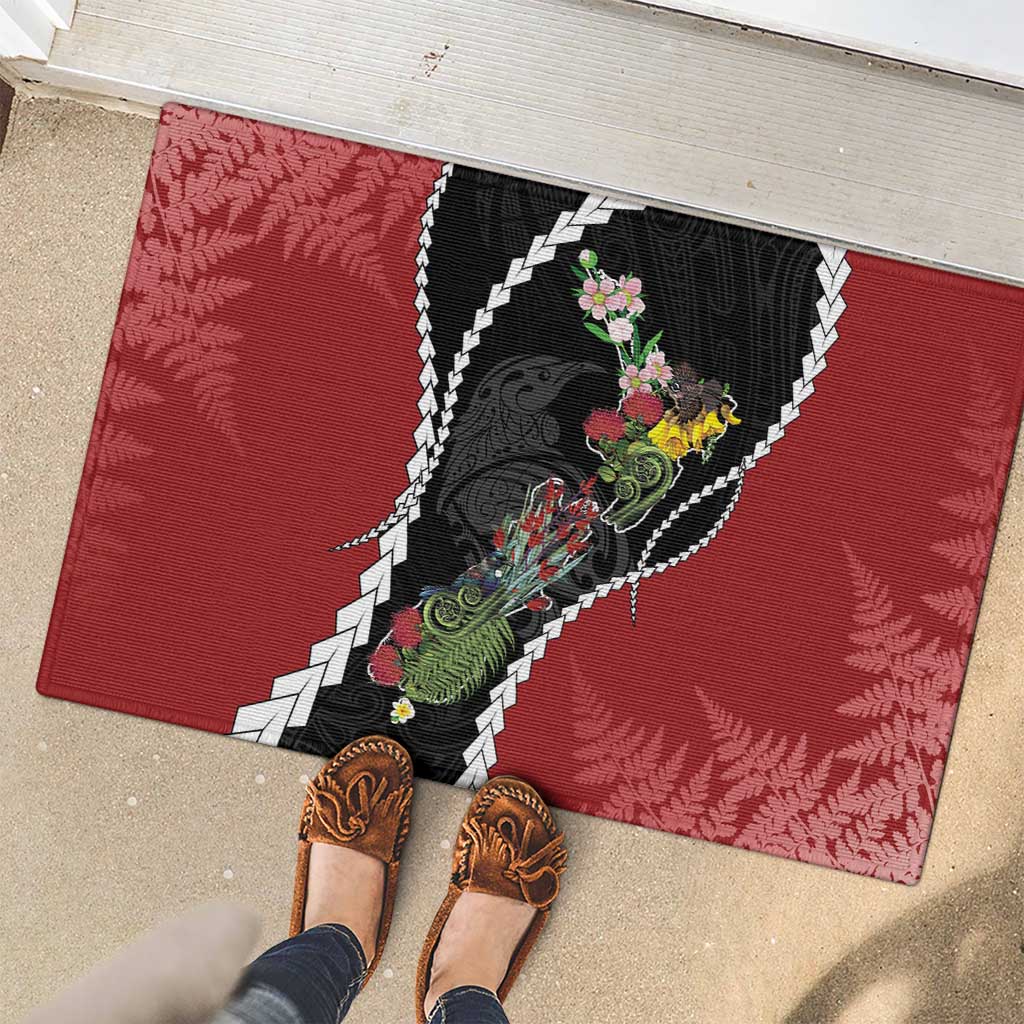 New Zealand Christmas Rubber Doormat Flora Map with Birds - Aussie Hoodie
