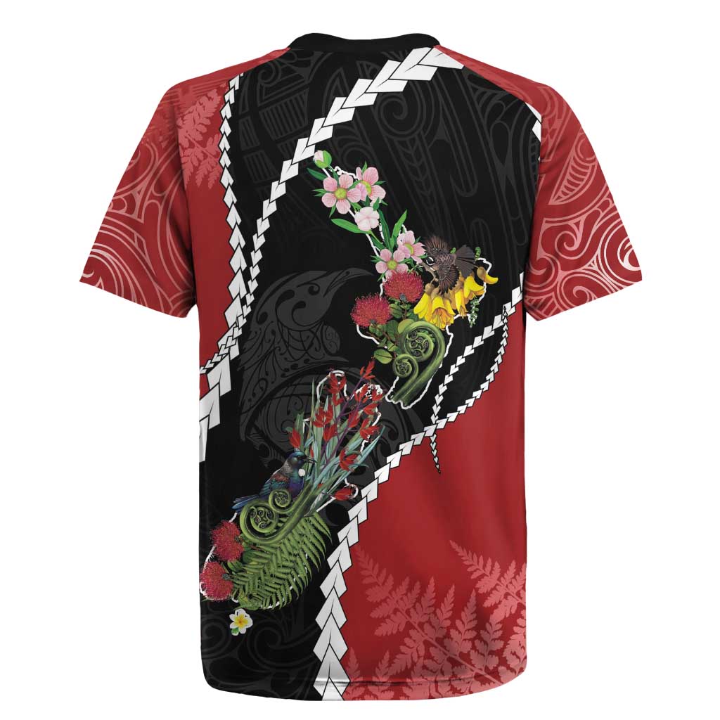 New Zealand Christmas Rugby Jersey Flora Map with Birds - Aussie Hoodie