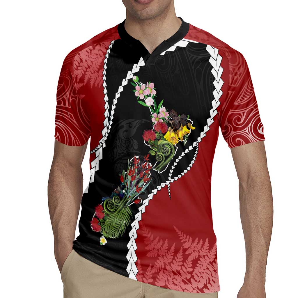 New Zealand Christmas Rugby Jersey Flora Map with Birds - Aussie Hoodie