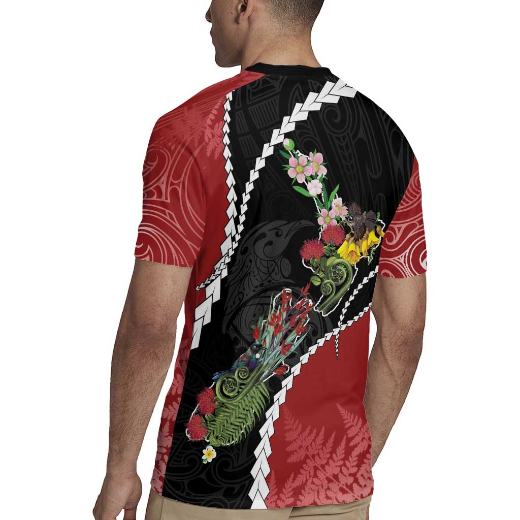 New Zealand Christmas Rugby Jersey Flora Map with Birds - Aussie Hoodie