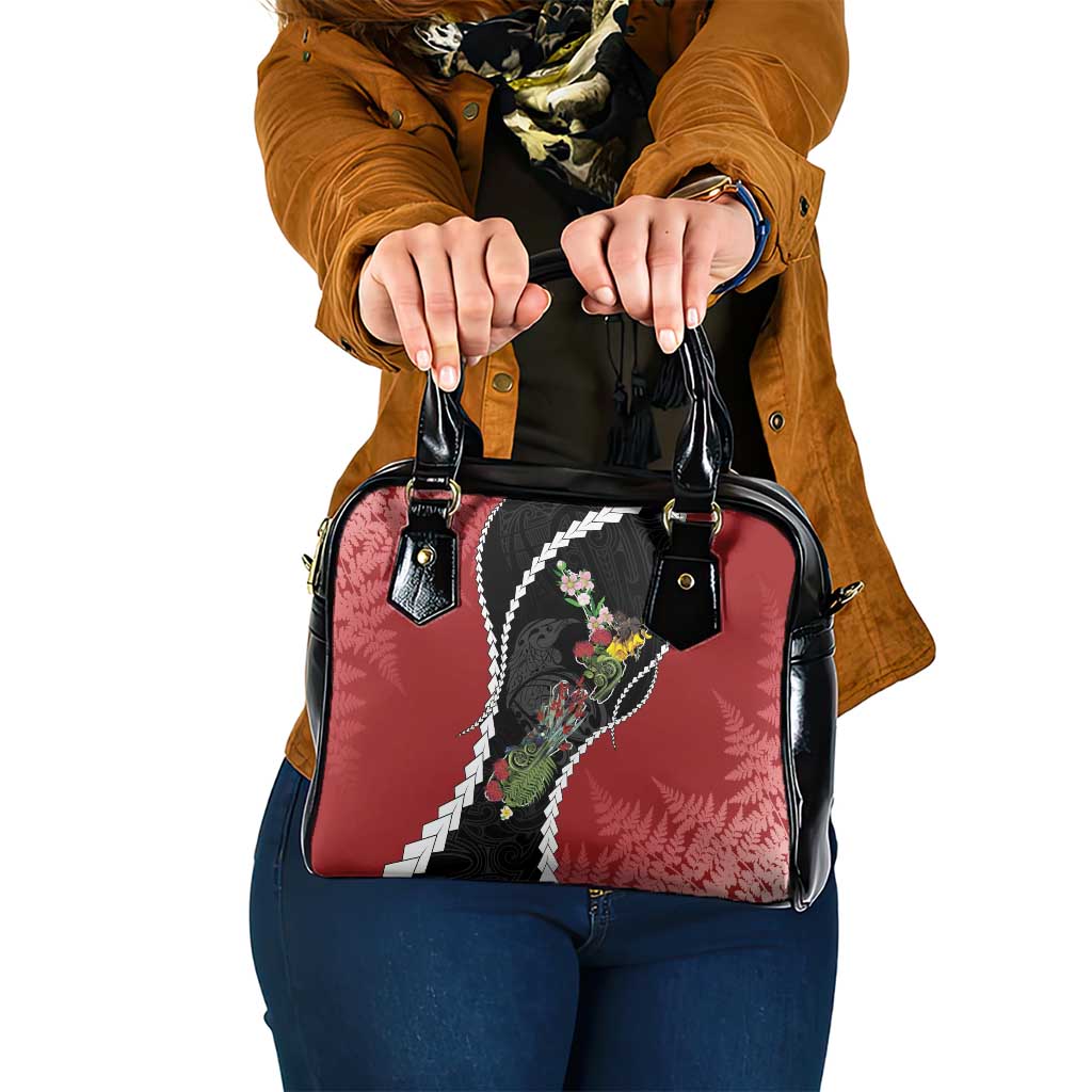 New Zealand Christmas Shoulder Handbag Flora Map with Birds - Aussie Hoodie