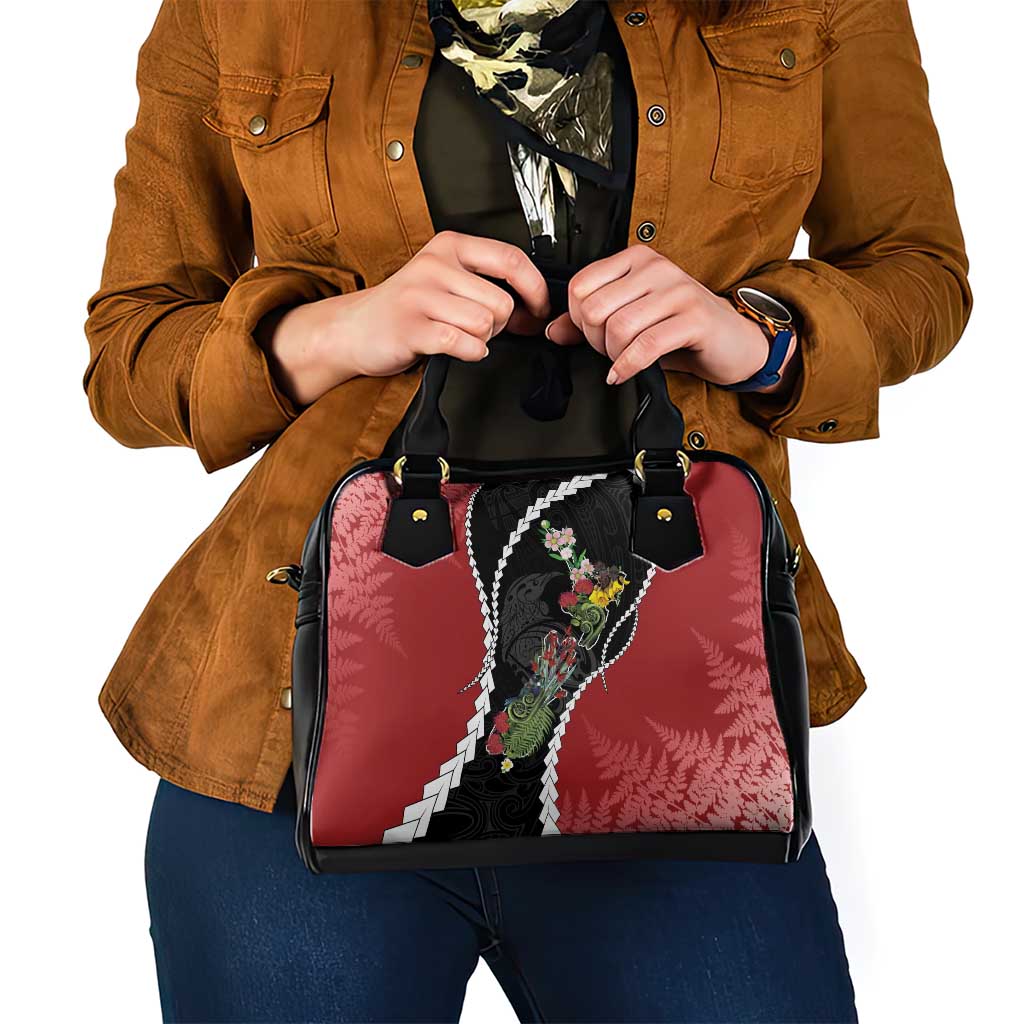 New Zealand Christmas Shoulder Handbag Flora Map with Birds - Aussie Hoodie
