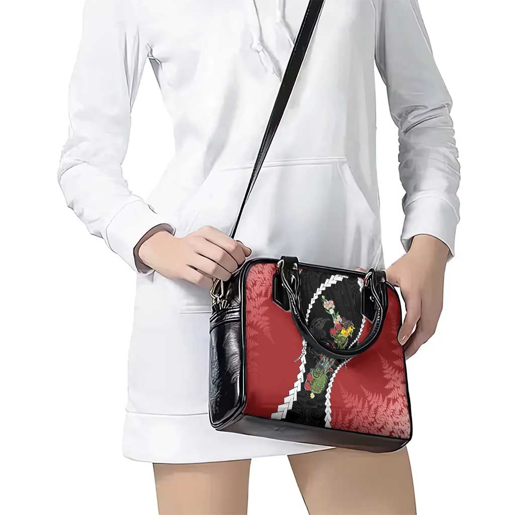 New Zealand Christmas Shoulder Handbag Flora Map with Birds - Aussie Hoodie