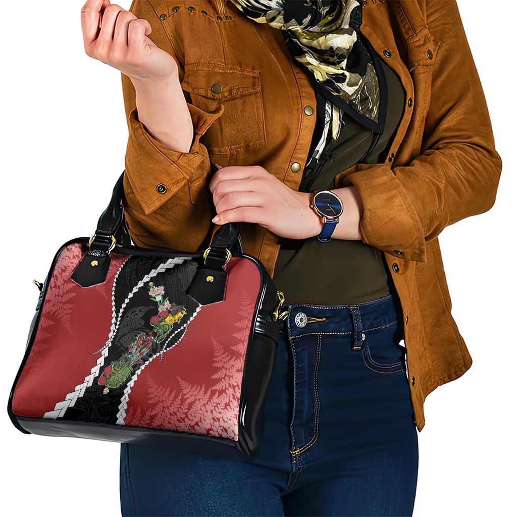 New Zealand Christmas Shoulder Handbag Flora Map with Birds - Aussie Hoodie