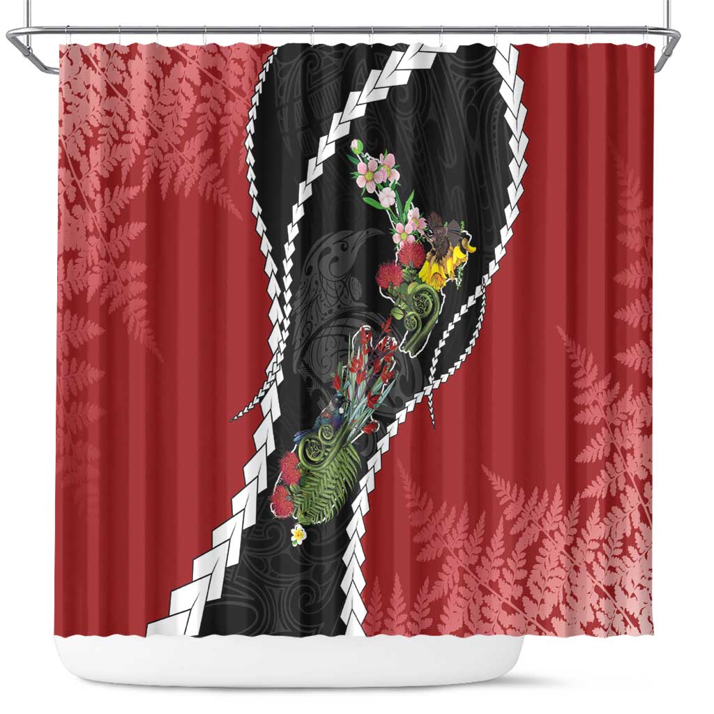 New Zealand Christmas Shower Curtain Flora Map with Birds - Aussie Hoodie