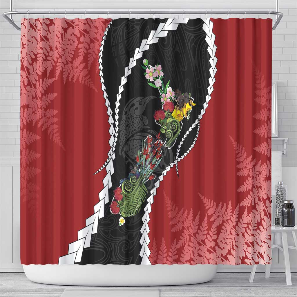 New Zealand Christmas Shower Curtain Flora Map with Birds - Aussie Hoodie