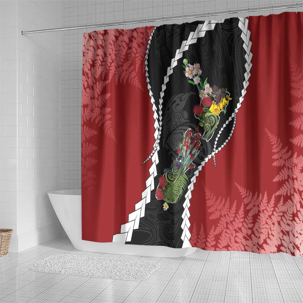 New Zealand Christmas Shower Curtain Flora Map with Birds - Aussie Hoodie