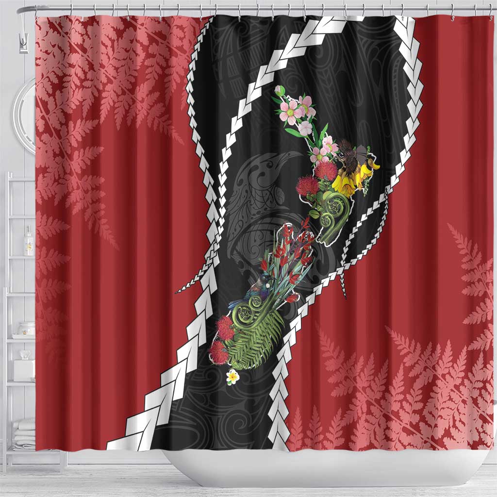 New Zealand Christmas Shower Curtain Flora Map with Birds - Aussie Hoodie