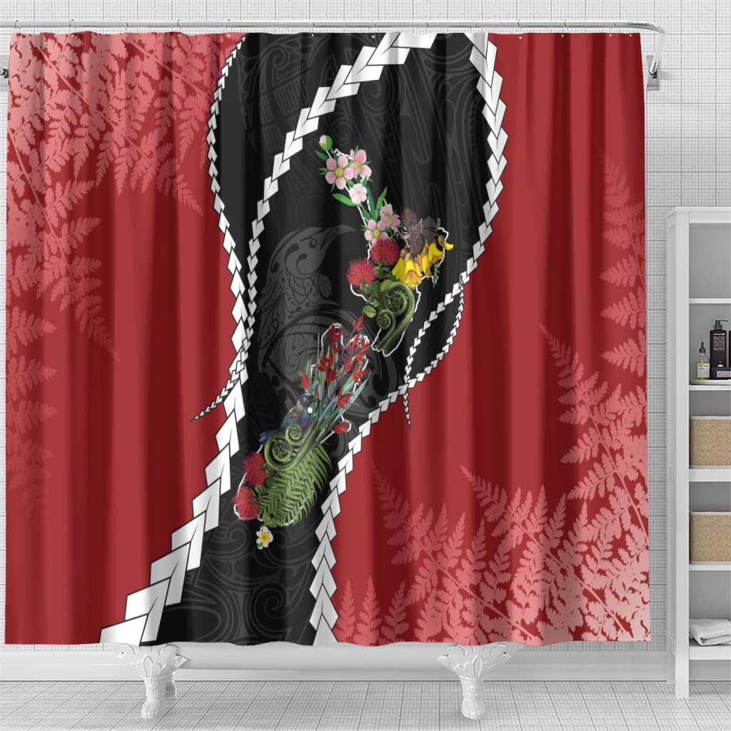 New Zealand Christmas Shower Curtain Flora Map with Birds - Aussie Hoodie