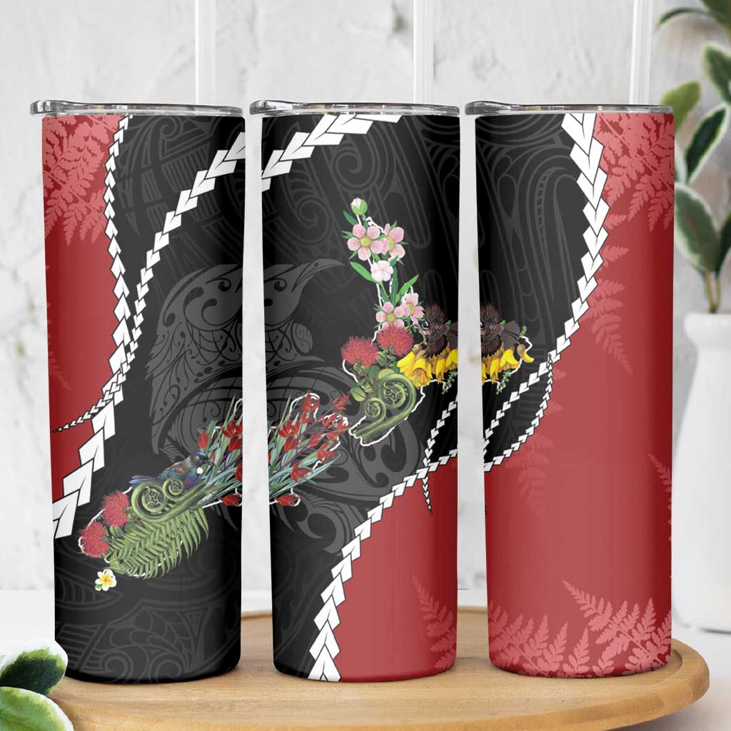 New Zealand Christmas Skinny Tumbler Flora Map with Birds - Aussie Hoodie