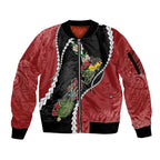 New Zealand Christmas Sleeve Zip Bomber Jacket Flora Map with Birds - Aussie Hoodie