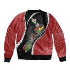 New Zealand Christmas Sleeve Zip Bomber Jacket Flora Map with Birds - Aussie Hoodie