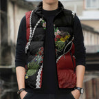 New Zealand Christmas Sleeveless Puffer Jacket Flora Map with Birds - Aussie Hoodie