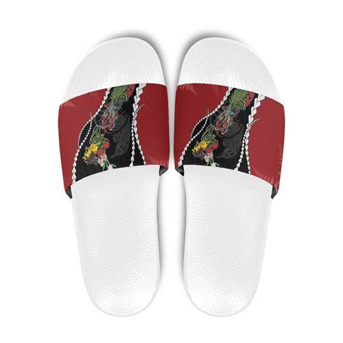 New Zealand Christmas Slide Sandals Flora Map with Birds - Aussie Hoodie