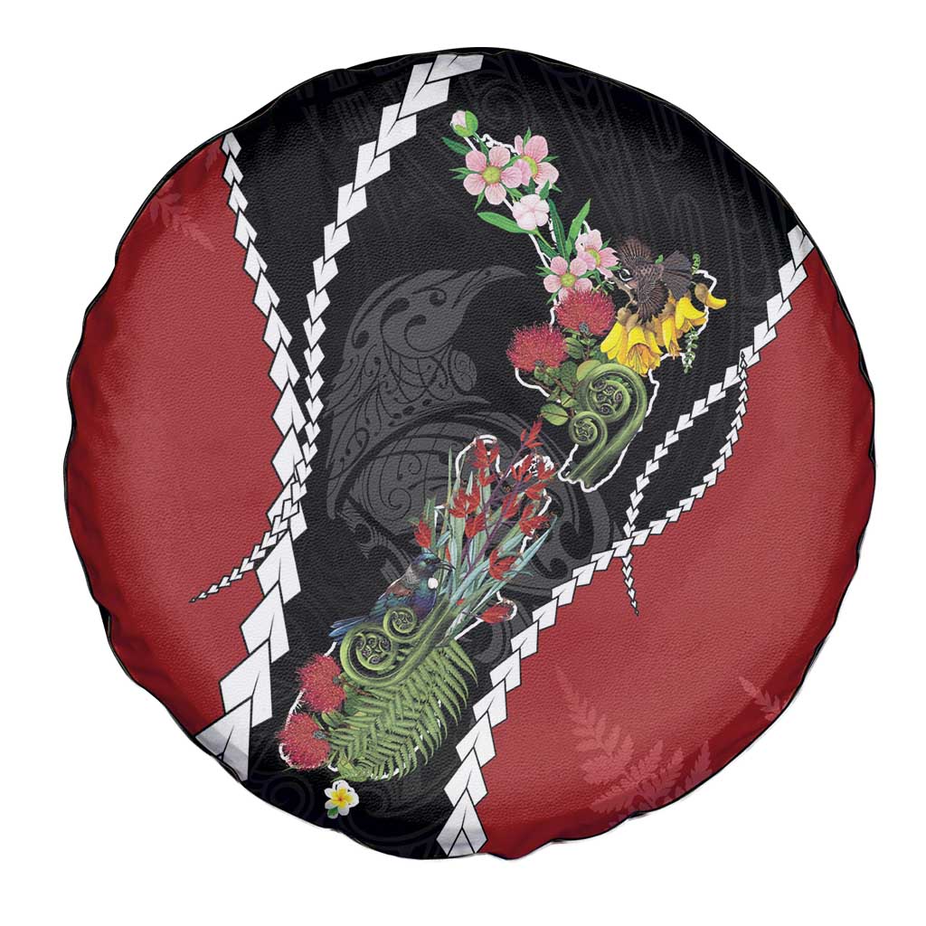 New Zealand Christmas Spare Tire Cover Flora Map with Birds - Aussie Hoodie