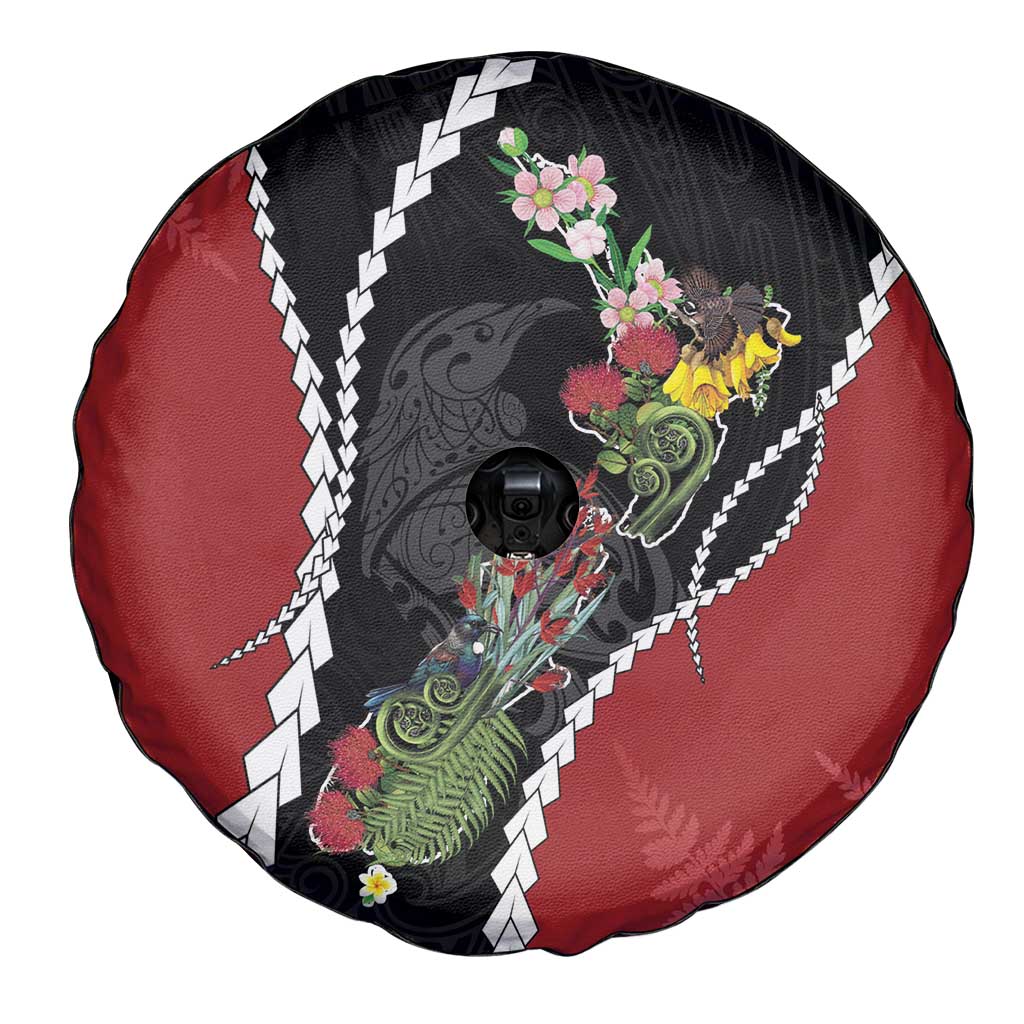 New Zealand Christmas Spare Tire Cover Flora Map with Birds - Aussie Hoodie