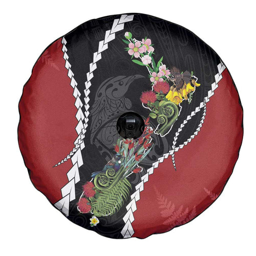 New Zealand Christmas Spare Tire Cover Flora Map with Birds - Aussie Hoodie