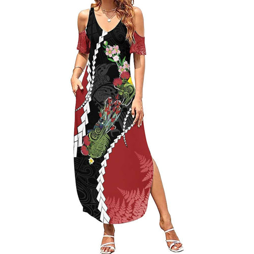 New Zealand Christmas Summer Maxi Dress Flora Map with Birds - Aussie Hoodie