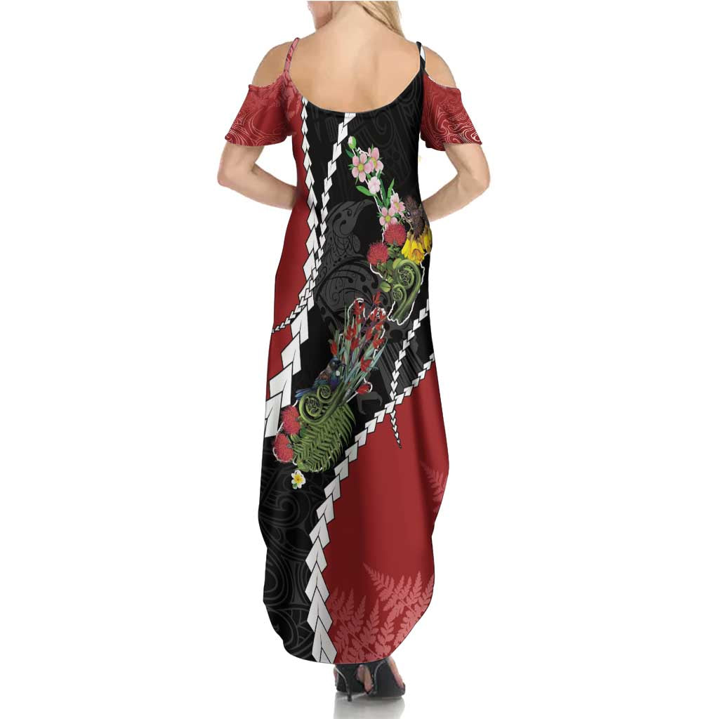 New Zealand Christmas Summer Maxi Dress Flora Map with Birds - Aussie Hoodie