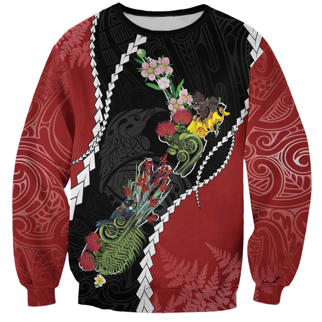 New Zealand Christmas Sweatshirt Flora Map with Birds - Aussie Hoodie