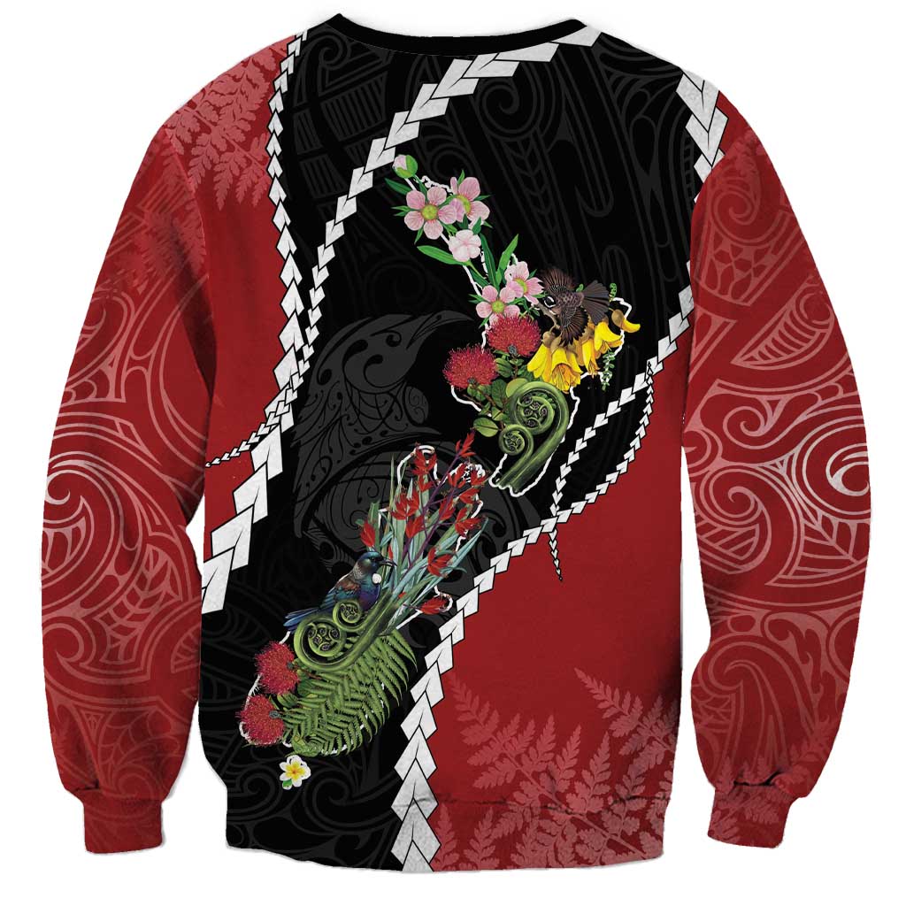 New Zealand Christmas Sweatshirt Flora Map with Birds - Aussie Hoodie