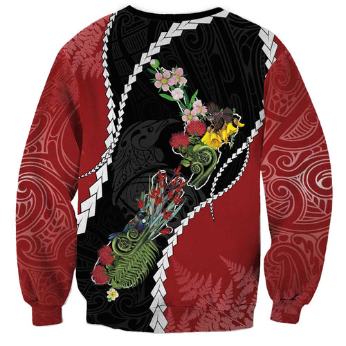 New Zealand Christmas Sweatshirt Flora Map with Birds - Aussie Hoodie