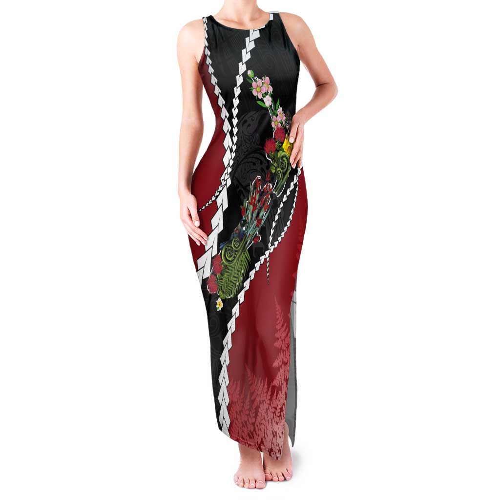 New Zealand Christmas Tank Maxi Dress Flora Map with Birds - Aussie Hoodie