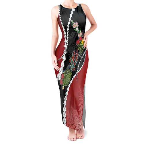 New Zealand Christmas Tank Maxi Dress Flora Map with Birds - Aussie Hoodie