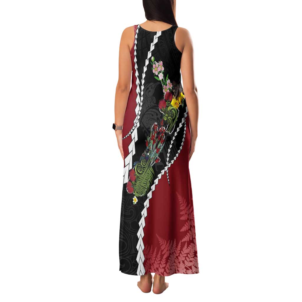 New Zealand Christmas Tank Maxi Dress Flora Map with Birds - Aussie Hoodie