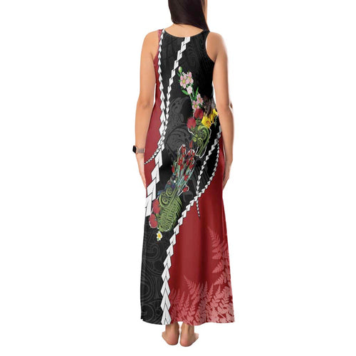 New Zealand Christmas Tank Maxi Dress Flora Map with Birds - Aussie Hoodie