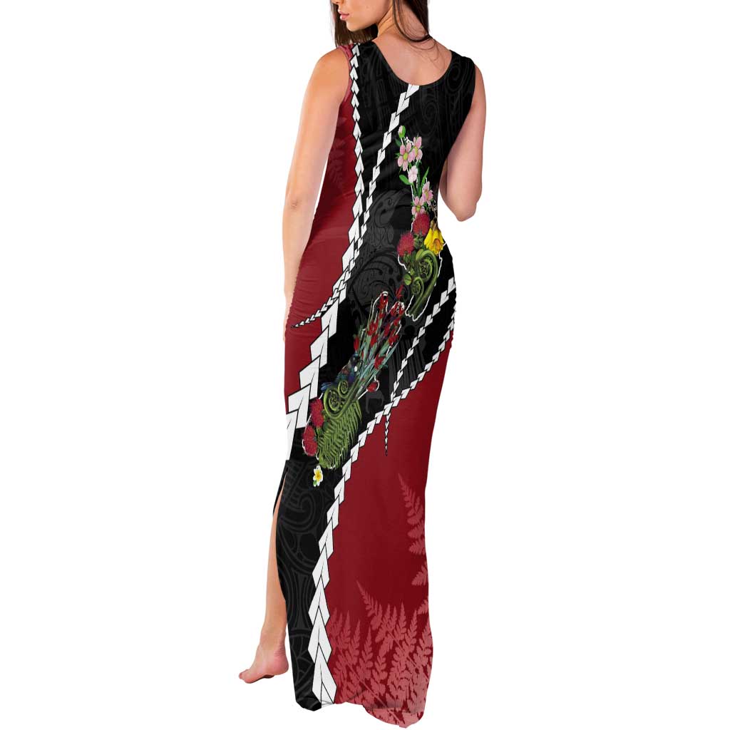 New Zealand Christmas Tank Maxi Dress Flora Map with Birds - Aussie Hoodie