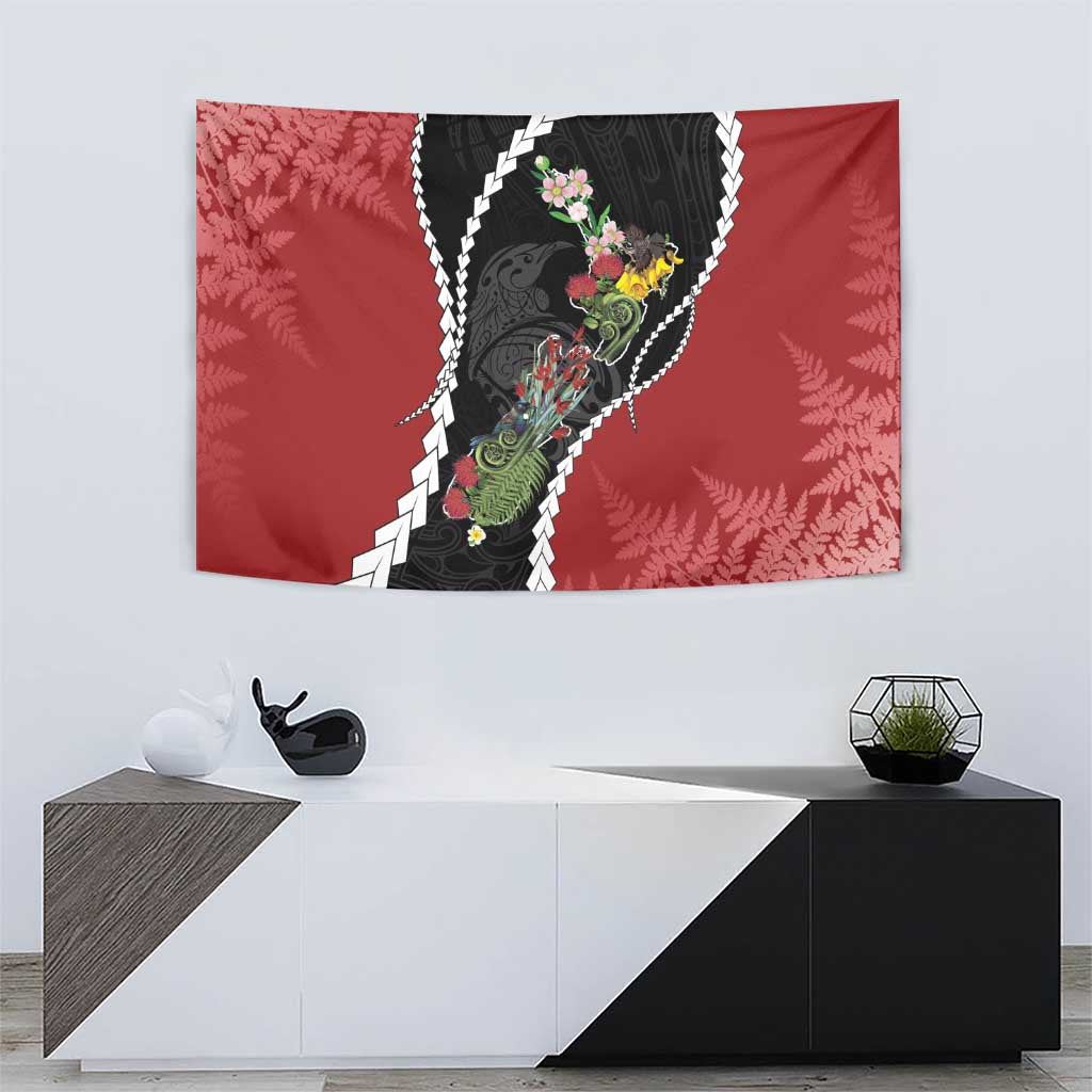 New Zealand Christmas Tapestry Flora Map with Birds - Aussie Hoodie
