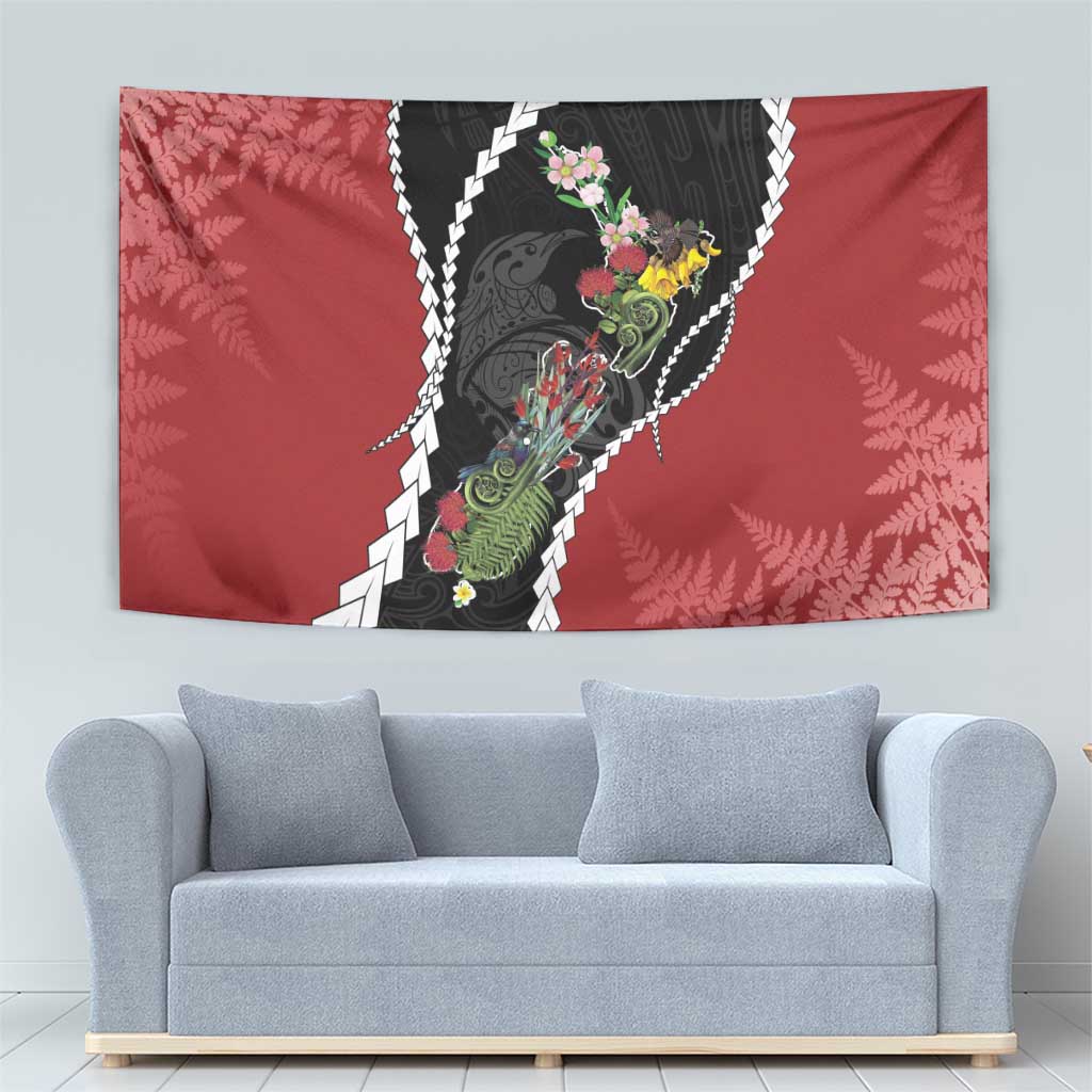 New Zealand Christmas Tapestry Flora Map with Birds - Aussie Hoodie