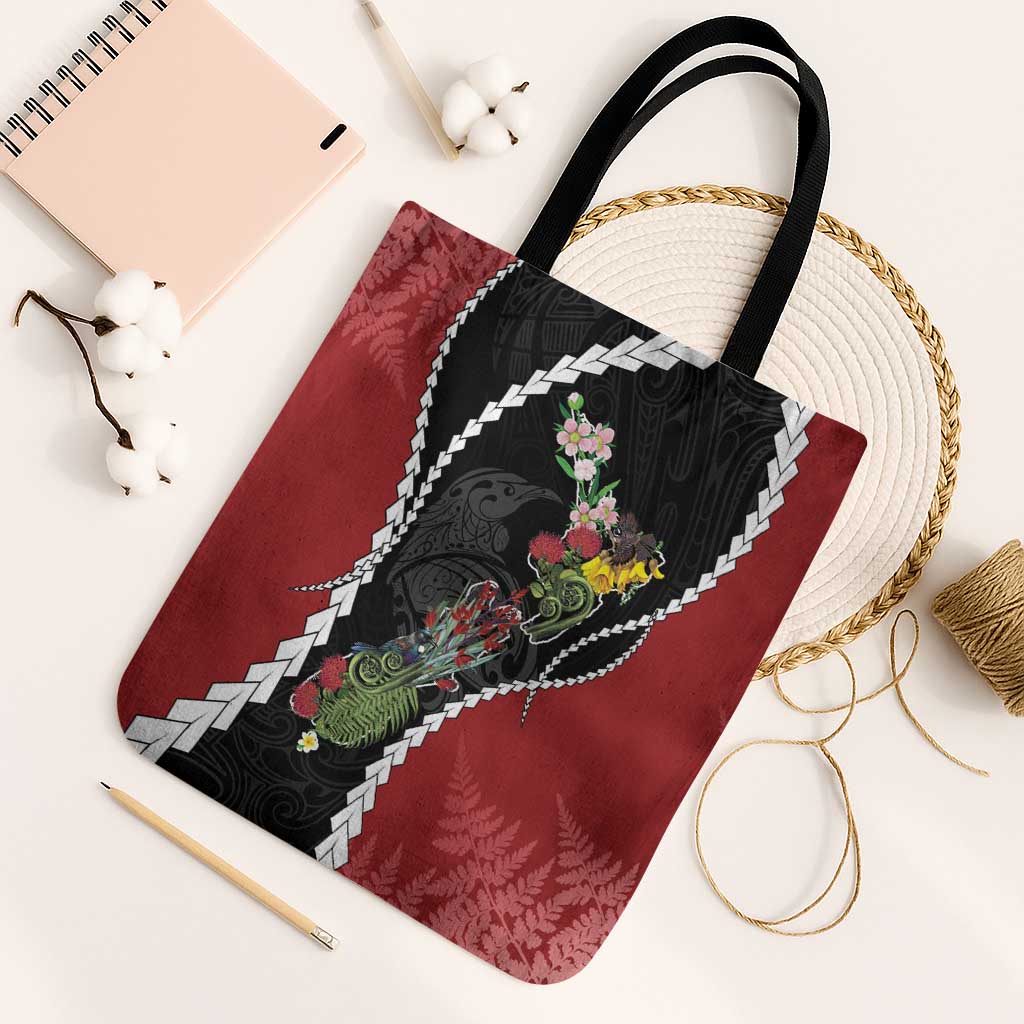 New Zealand Christmas Tote Bag Flora Map with Birds - Aussie Hoodie