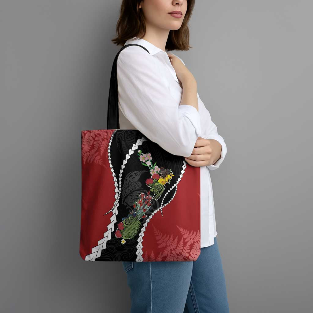 New Zealand Christmas Tote Bag Flora Map with Birds - Aussie Hoodie