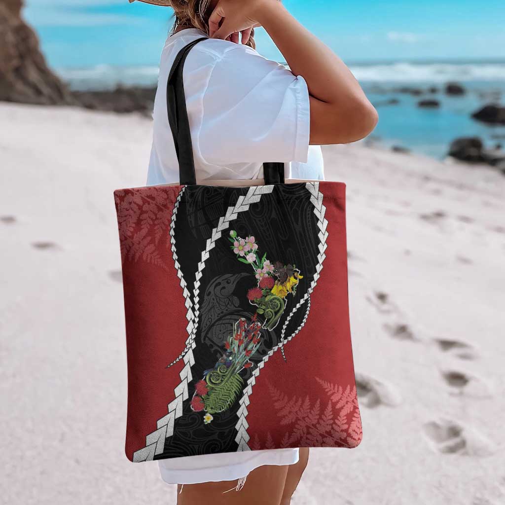 New Zealand Christmas Tote Bag Flora Map with Birds - Aussie Hoodie