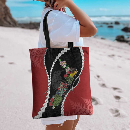 New Zealand Christmas Tote Bag Flora Map with Birds - Aussie Hoodie
