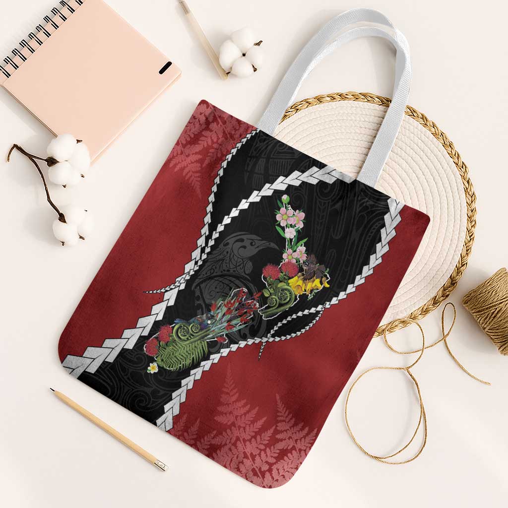 New Zealand Christmas Tote Bag Flora Map with Birds - Aussie Hoodie