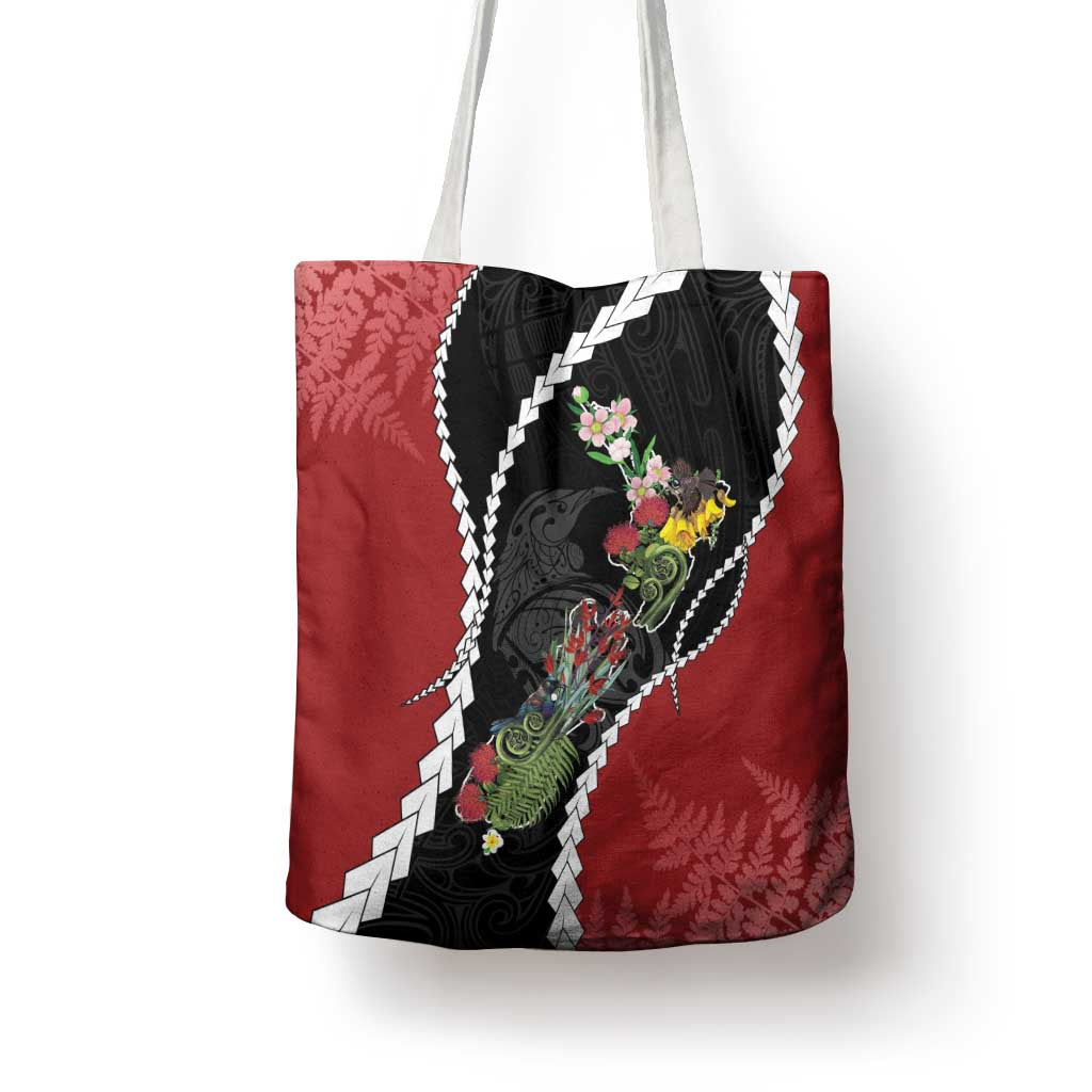 New Zealand Christmas Tote Bag Flora Map with Birds - Aussie Hoodie