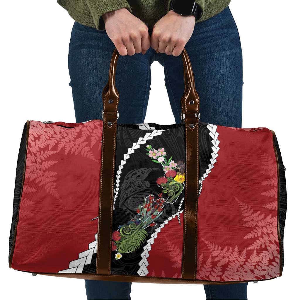 New Zealand Christmas Travel Bag Flora Map with Birds - Aussie Hoodie