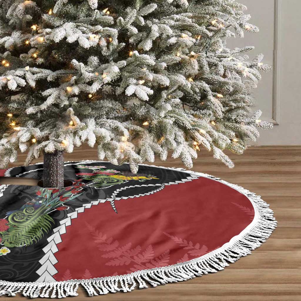 New Zealand Christmas Tree Skirt Flora Map with Birds - Aussie Hoodie