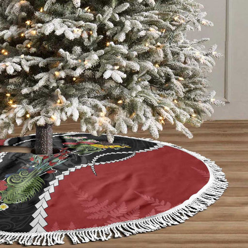 New Zealand Christmas Tree Skirt Flora Map with Birds - Aussie Hoodie